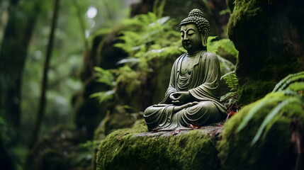 Buddha statue symbol of spirituality and meditation - obrazy, fototapety, plakaty