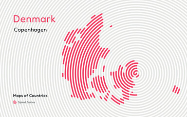 Creative map of Denmark, Political map. Copenhagen. Capital. World Countries vector maps series. Spiral, fingerprint series	
