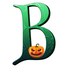 Green Halloween pumpkins alphabet letters from A to Z, isolated on transparent background, uppercase. This is a part of a set which includes numbers, symbols, and words