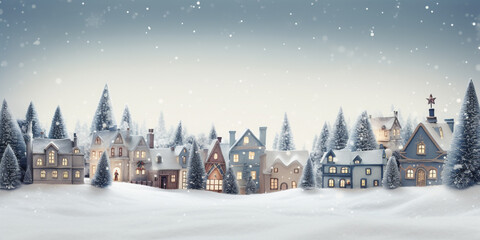 Christmas village with Snow - obrazy, fototapety, plakaty