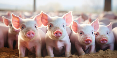 Ecological pigs and piglets at the domestic farm - obrazy, fototapety, plakaty