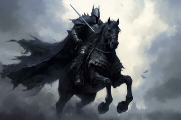 dark knight on horseback. Generative AI - obrazy, fototapety, plakaty