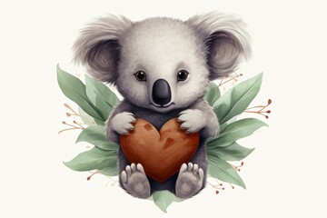 Illustration of an adorable koala forming a heart shape with its head. Generative AI