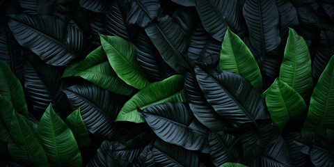 Textures of abstract gigantic dark green leaves