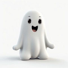 Cute ghost on isolated background. Friendly ghost on a white background. Smiling ghost.