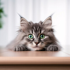 Fluffy Gray Kitten with Big Green Eyes  A Pictorial Embodiment of Cute Overload