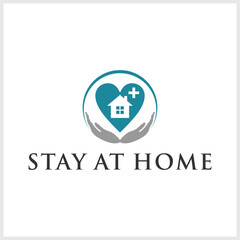 Slogan stay at home with home and family in it. Protecting a campaign or action from an infectious virus outbreak,protection logo.