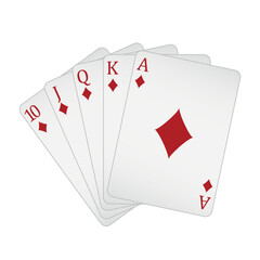 Playing cards - a poker hand consisting of a royal flush diamonds 10 J Q K A, vector illustration isolated on white