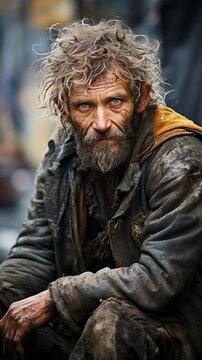 Primer plano conceptual de un mendigo. Aplicable por tama&ntilde;o para m&oacute;vil. Generado por IA