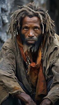 Primer plano conceptual de un mendigo. Aplicable por tama&ntilde;o para m&oacute;vil. Generado por IA.