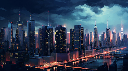 New York City Skyscrapers Night View