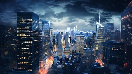 Abwaschbare Fototapete New York City Skyscrapers Night View © ni