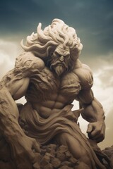 Imaginary hulking giant sandstone Greek god titan stirring up a sand storm of rage and anger, desert realm protector and elemental guardian, unreal sculpted muscles and wields incredible strong power  - obrazy, fototapety, plakaty