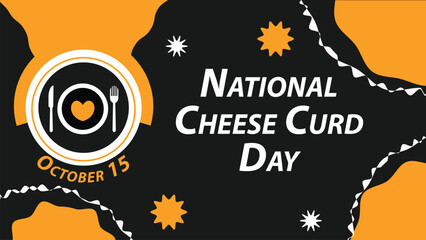 National Cheese Curd Day vector banner design with geometric shapes and vibrant colors on a horizontal background. Happy National Cheese Curd Day modern minimal poster.