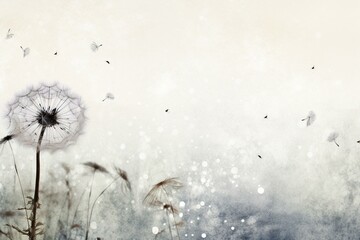 Sketch of dandelion with flying seeds. Generative AI