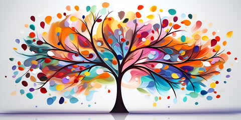 Colorful Trees Images ,Elegant colorful tree with vibrant leaves hanging branches illustration,AI Generative  - obrazy, fototapety, plakaty
