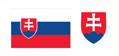 Vector image of the national flag and coat of arms of the Slovak Republic. - obrazy, fototapety, plakaty
