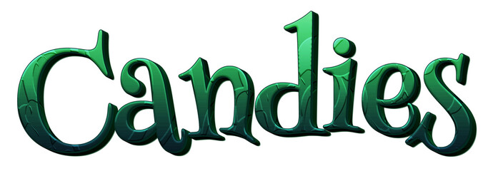 Fototapeta premium Green candies word with pumpkins. Halloween theme. Isolated on transparent background. This is a part of a set which includes alphabet letters, numbers, and symbols