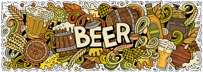 Fototapeta premium Beer doodle cartoon funny banner