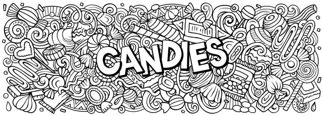 Candies doodle cartoon funny banner