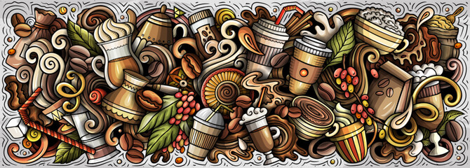 Coffee doodle cartoon funny banner © balabolka