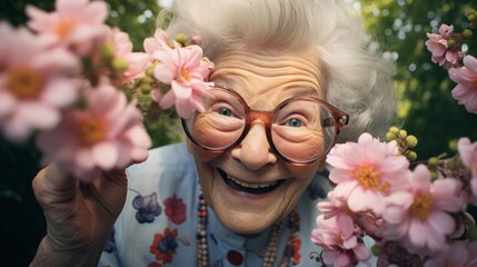 Fototapeta premium Happy Grandmother with Flower