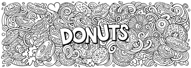 Donuts doodle cartoon funny banner