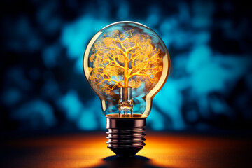 Light bulb with glowing tree shape inside