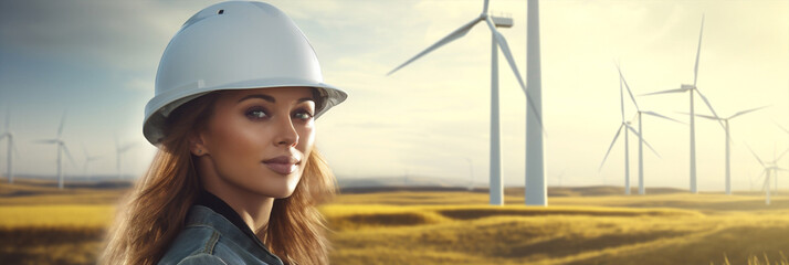 Wind woman engineer people windmill turbine technology