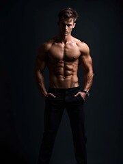 Fototapeta na wymiar sexy muscular bodybuilder man posing in studio