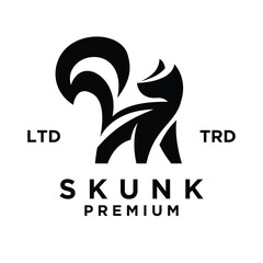 Skunk black white silhouette logo icon design illustration