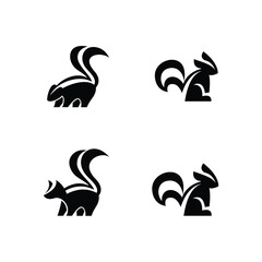 Skunk black white silhouette logo icon design illustration