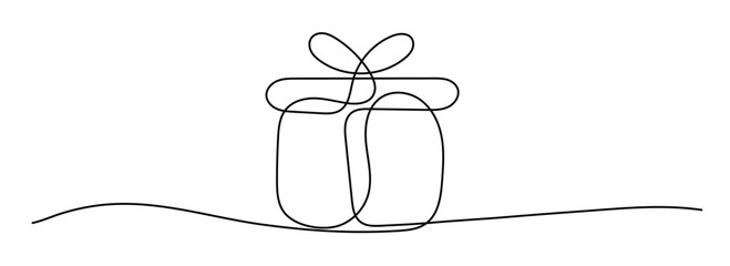 Gift Box shape drawing by continuous line, thin line design vector illustration