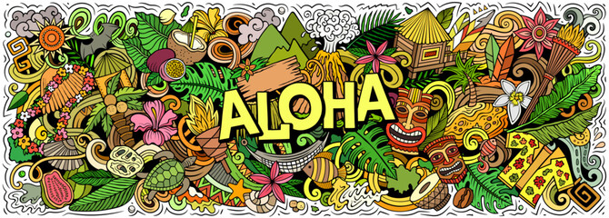Aloha Hawaii doodle cartoon funny banner © balabolka