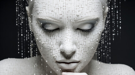 The image depicts a person's hand reading braille on a white surface, with a blurred background.