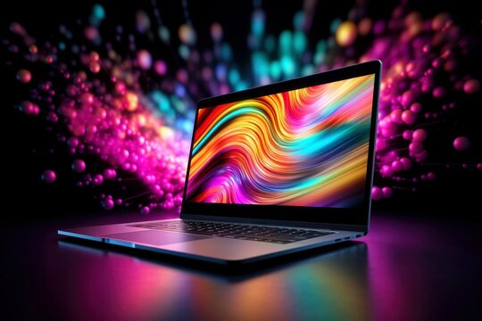 Mockup Of Beautiful Laptop With Multicolor Background