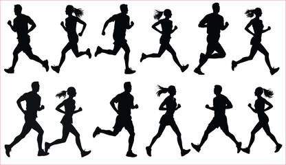 Men and women runners silhouette, Runner silhouette