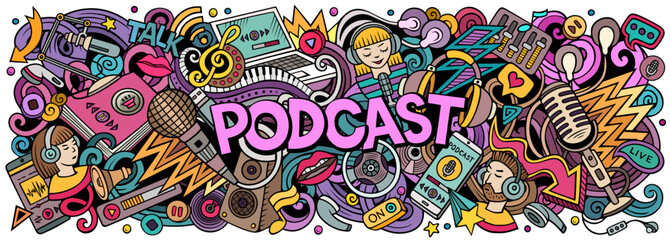 Podcast doodle cartoon funny banner