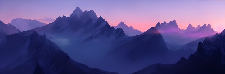 Obraz premium Beautiful sunset in mountains. Gradient sky background. AI generated illustration