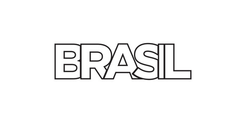 Brasil emblem. The design features a geometric style, vector illustration with bold typography in a modern font. The graphic slogan lettering.