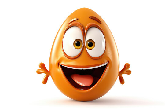 A cartoon illustration depicting a cheerful egg with eyes and mouth isolated on a white background.