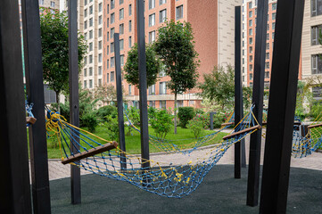 Recreation space for children and adults and the appearance of the building of a multifunctional urban multi-apartment residential area the background of the development of the area