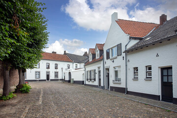 The white historical city of Thorn Limburg Netherlands. Village with white houses. Village streets. 