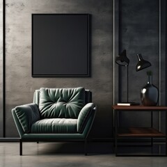 Mockup empty Frame in a Contemporary Dark Home Interior