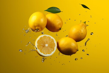 Fresh lemon fruit in a splash of water