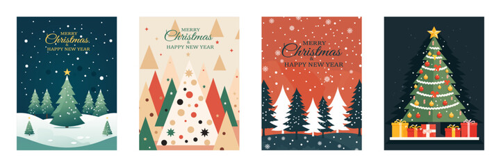 Christmas cover design. Set of greeting cards for the Christmas and New Year holidays. Minimalistic postcard design. 