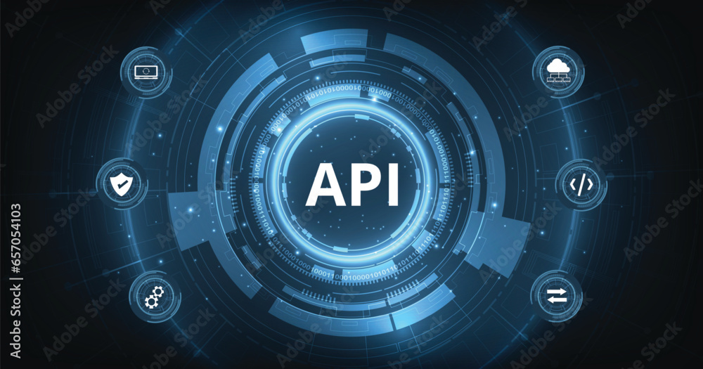 Poster application programming interface (api). software development tools, information technology, modern 