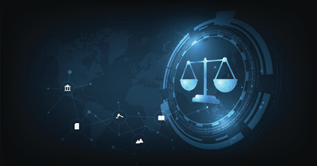 Internet law on a Dark Blue background. Cyber Law as digital legal services Labor law, Lawyer.