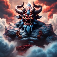 A frightening oni surrounded by fog