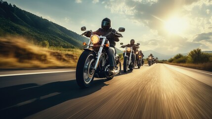 Fototapeta na wymiar Group of cruiser-chopper motorcycle riders